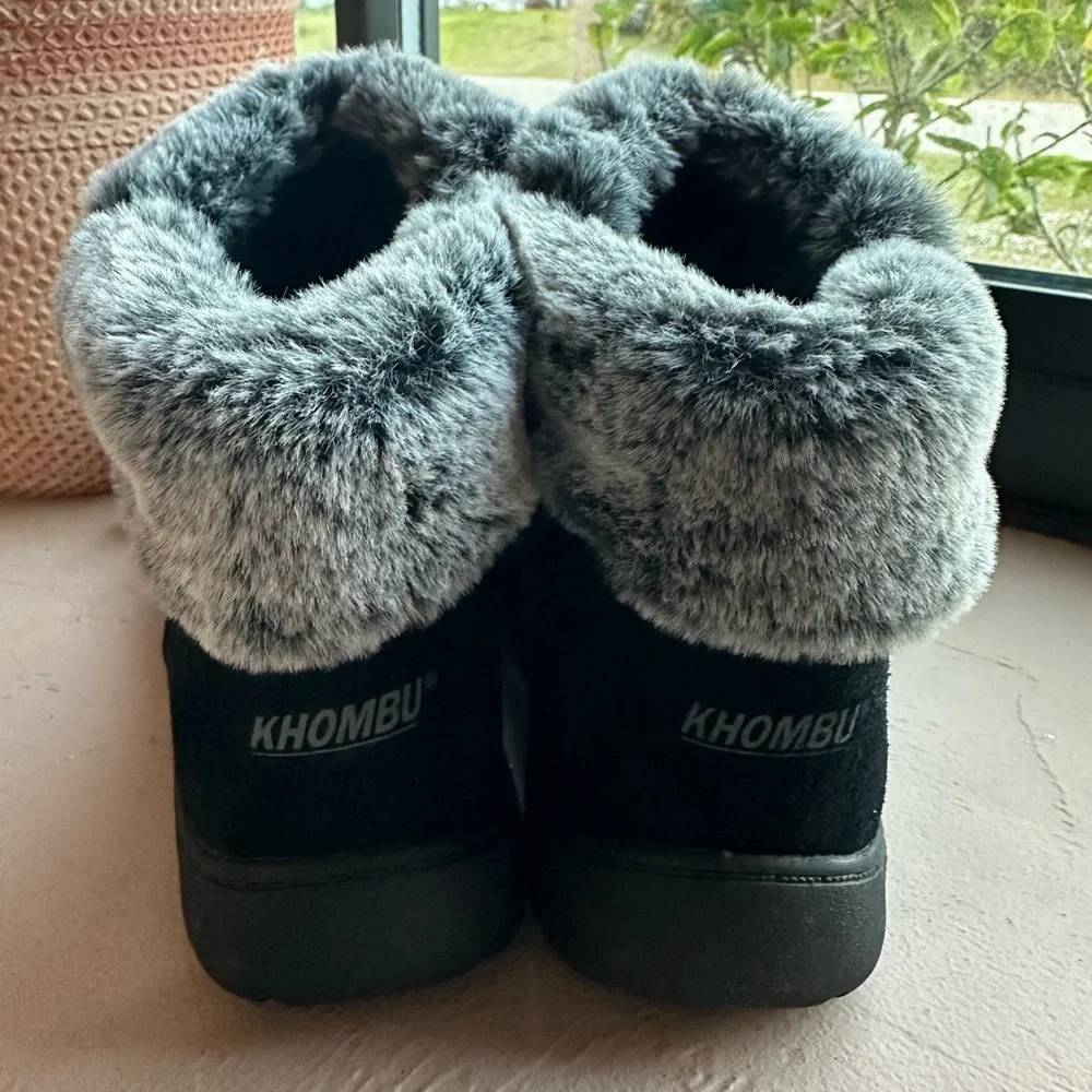 Khombu Jessica Winter Snow Boots Black Leather Faux Fur Size 9M